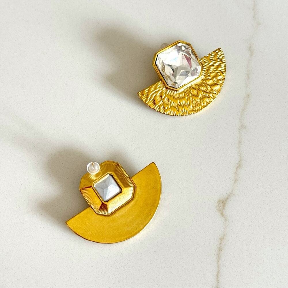 Gold Tone Stainless Steel Jeweled Pierced Earrings - Picture 3 of 4